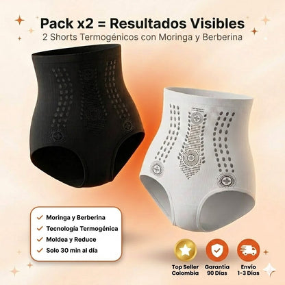 Pack x2 | 👩‍⚕️𝑷𝑨𝑼𝑹𝑨𝑱𝑼® MORINGA Y BERBERINA 4 EN 1 PANTALON CORTO MOLDEADOR DE MICROPARTICULAS Y QUEMA-GRASA